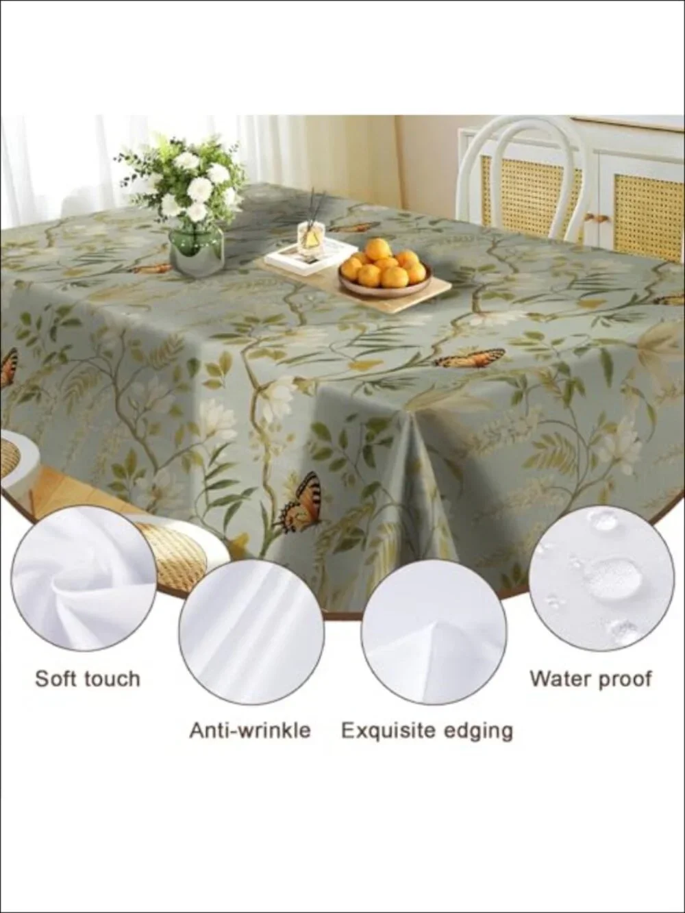 Waterproof Rectangular Tablecloth 84x60 Floral Polyester Nylon Dining